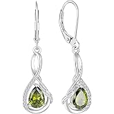 CARICY Dangle Drop Earrings 925 Sterling Silver Infinity Leverback Gemstones Earrings for Women Anniversary Christmas Jewelry