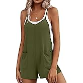 Ekouaer Rompers for Women Summer Casual Sleeveless Short Overalls Boho Spaghetti Strap Shorts Jumpsuit with Pockets