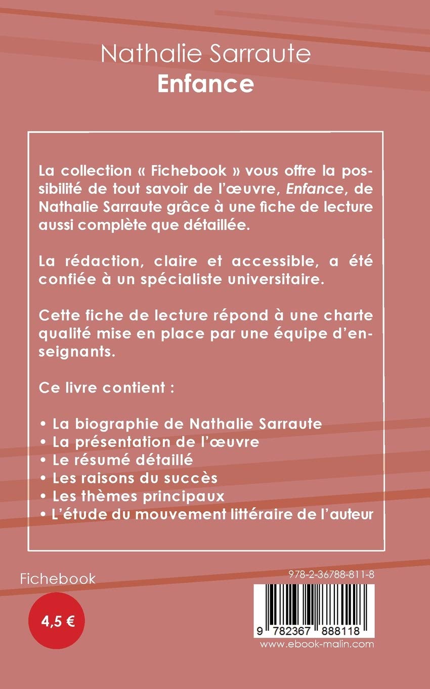Amazon Fr Fiche De Lecture Enfance De Nathalie Sarraute Analyse Litteraire De Reference Et Resume Complet Sarraute Nathalie Livres
