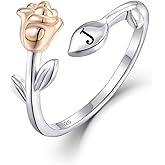 STARCHENIE Rose Initial Ring for Women 925 Sterling Silver Letters A-Z 26 Alphabet Adjustable Ring Size 7