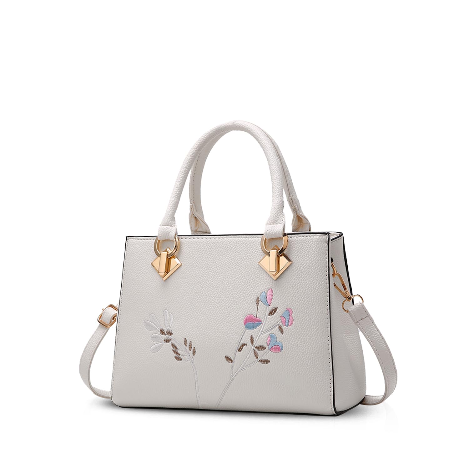 NICOLE&DORIS Retro Women Top Handle Handbags Tote Purse Shoulder Bag Crossbody Bag PU Leather White