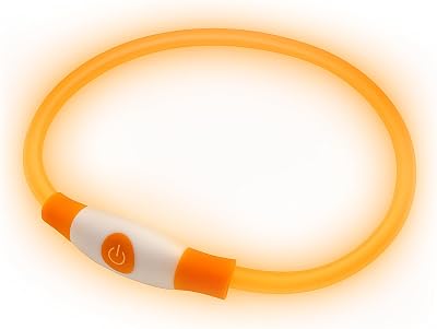 PetSol LED Dog Collar Orange Rechargeable USB Safety Collar