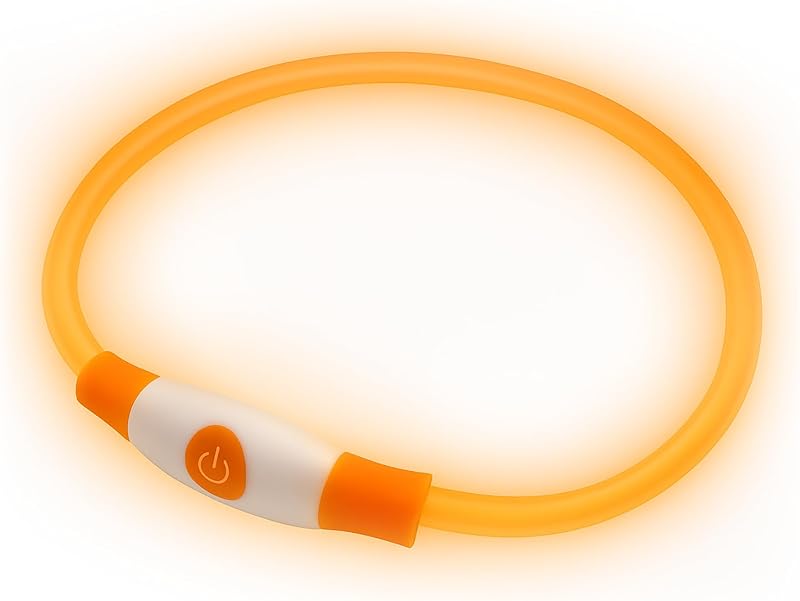 PetSol LED Dog Collar Orange Rechargeable USB Safety Collar
