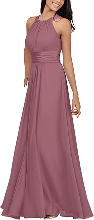 Alicepub Halter Chiffon Bridesmaid Dresses Long Formal Party Dress for Women Special Occasion