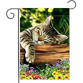 YMYIELD Sleeping Cat Garden Flag 12.5 x 18 inch Double Sided Home Decorative, Spring Summer Garden Flag Lawn Yard House Outdoor Decor