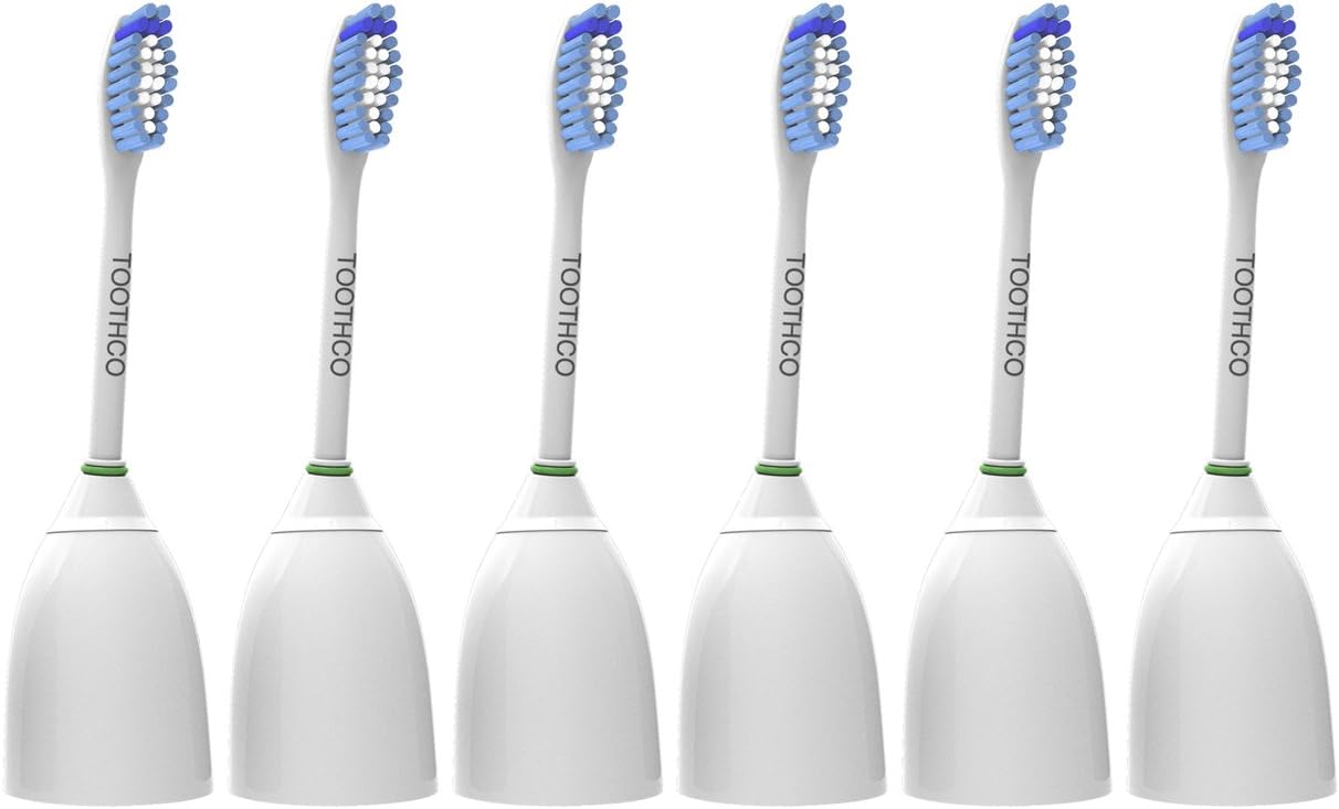 Toothco Premium Standard Size Replacement Toothbrush Heads for Philips Sonicare e-Series HX7022, 6 pack, fits Sonicare Advance, CleanCare, Elite, Essence and Xtreme Philips Brush Handles
