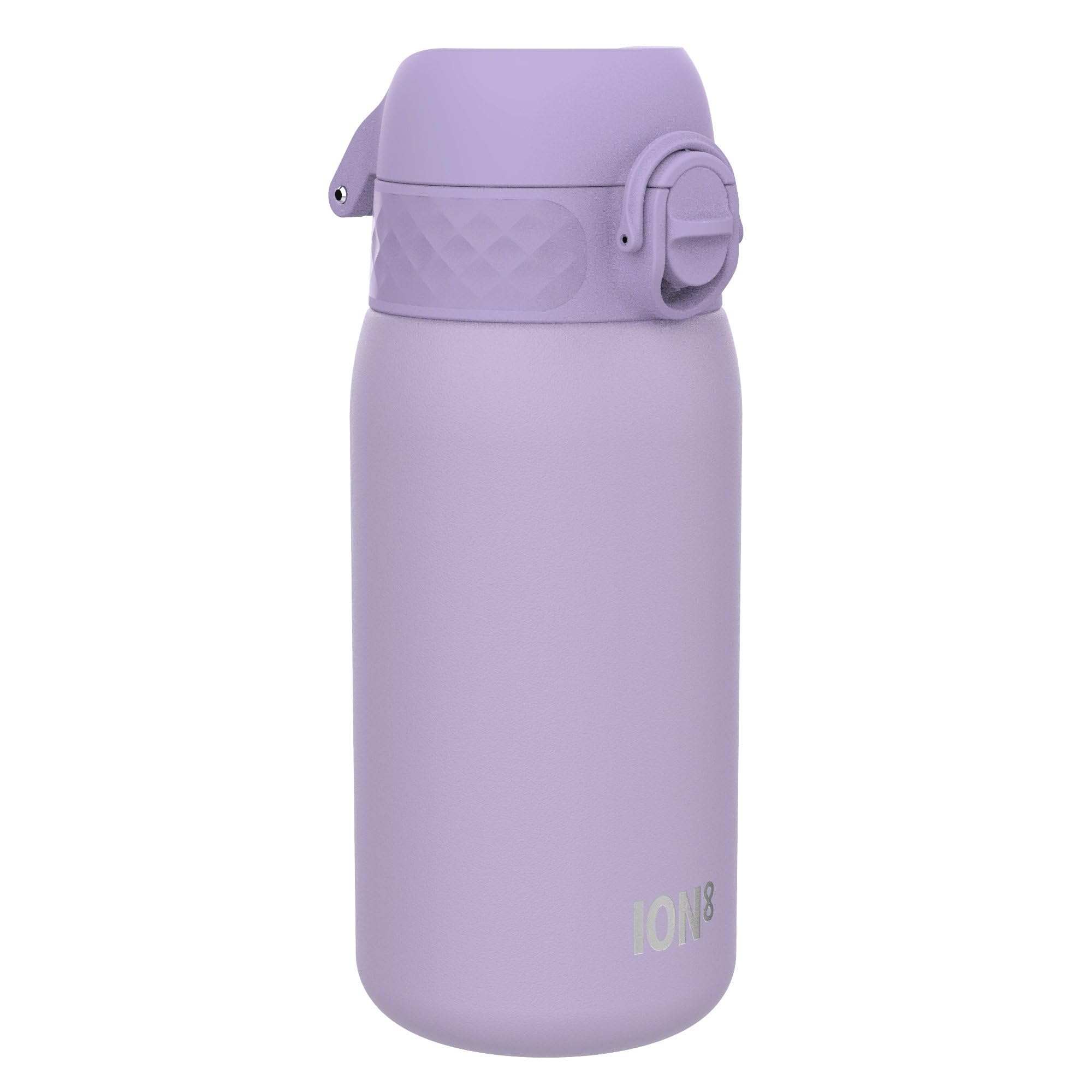 ION8 Lightweight Steel Kids Water Bottle, 400ml/13oz, Non-Insulated, Leak Proof, Easy to Open, Secure Lock, Dishwasher Safe, Fits Cup Holders, Carry Handle, Metal Water Bottle, Light Purple — image 1