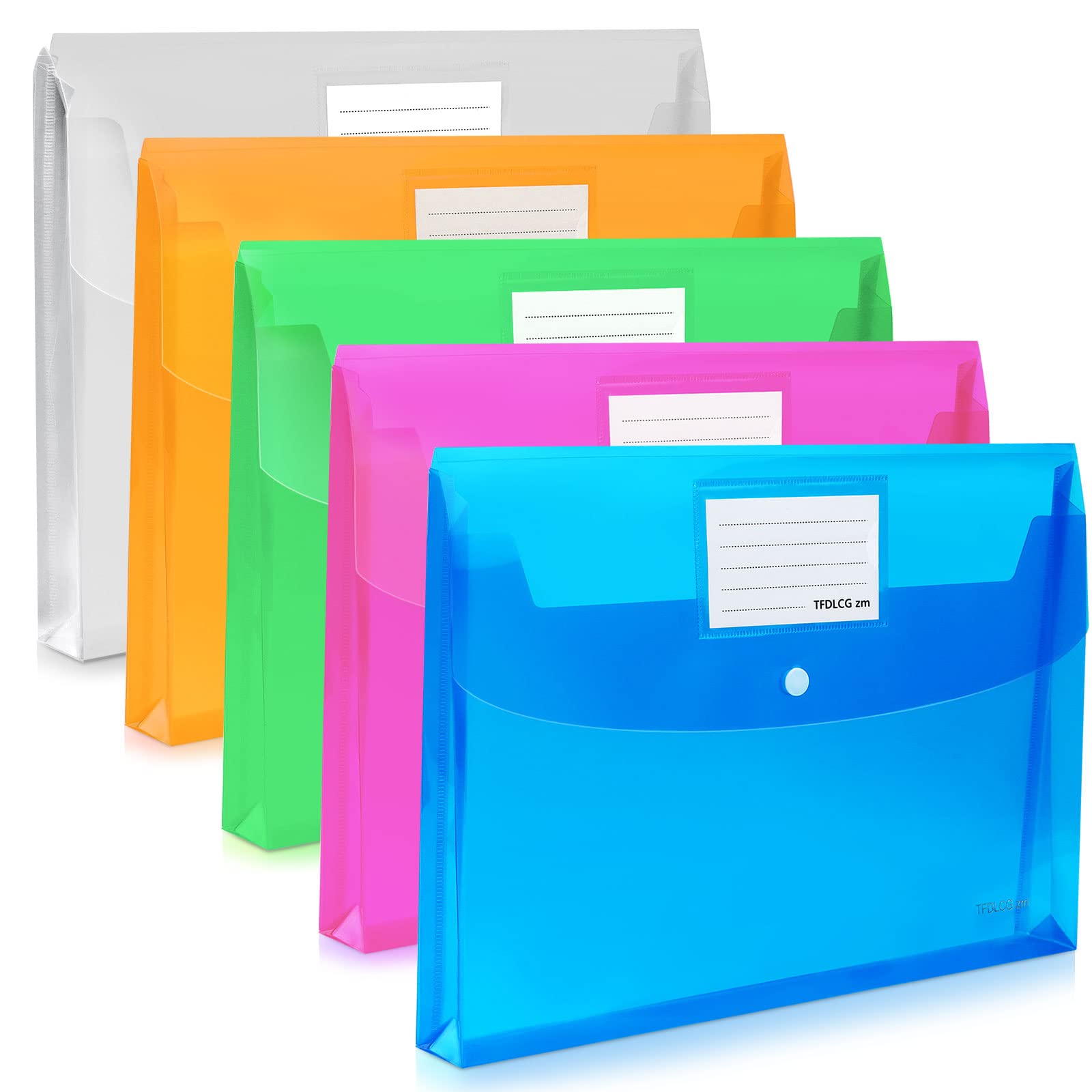 Photo 1 of 5 Pack Plastic Envelopes,Large-Capacity Colored Clear Folders for Documents File Folder,TFDLCG zm Poly Envelopes with snap Closure,A4 Letter Size(13"×9.5") for School Home Office,Assorted Colors