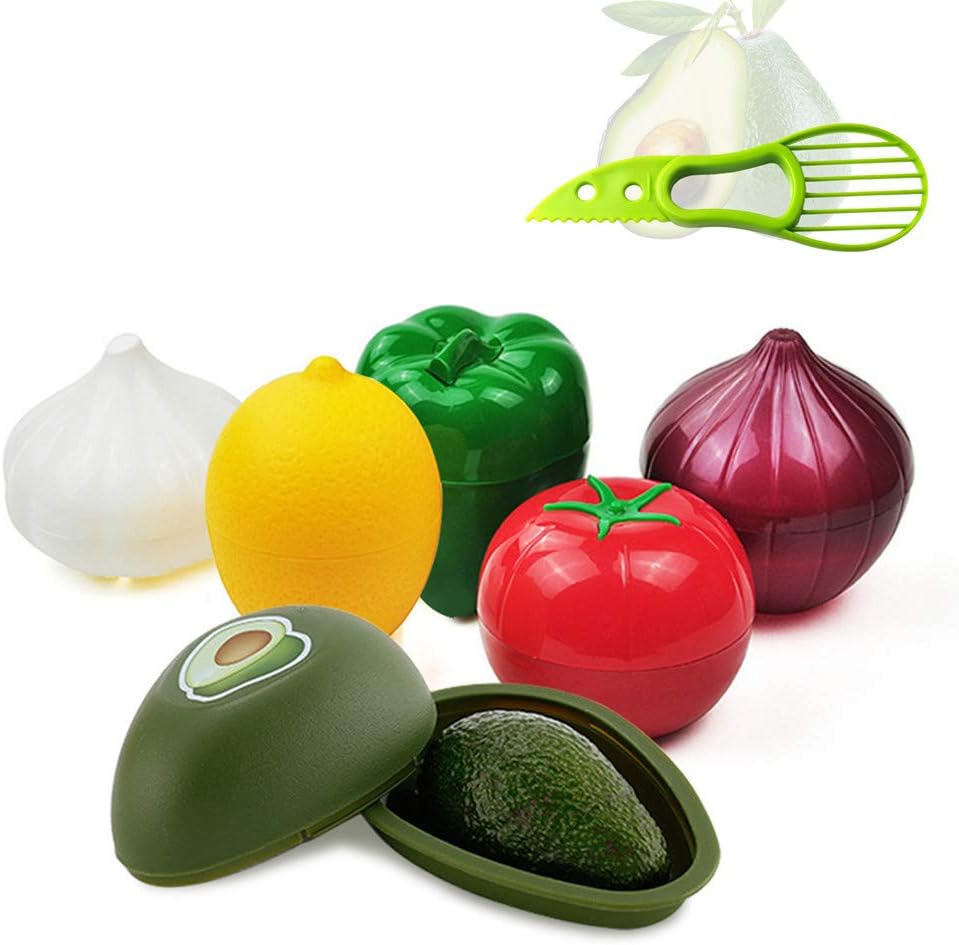 KeepingcooX Classic Food Savers Set of 5, Vegetable Protectors, Onion, Pepper, Garlic, Lemon, Tomato