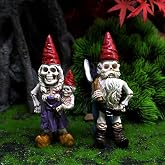 Skeleton Couple Statue Halloween Zombie Gnomes Family of Skeleton Figurine | Skull Garden Gnome Statue for Home Yard Decorations