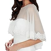 Grettytling Women Lace Shawl Wrap for Bride with Embroidered Lace Tulle Wedding dress cover up