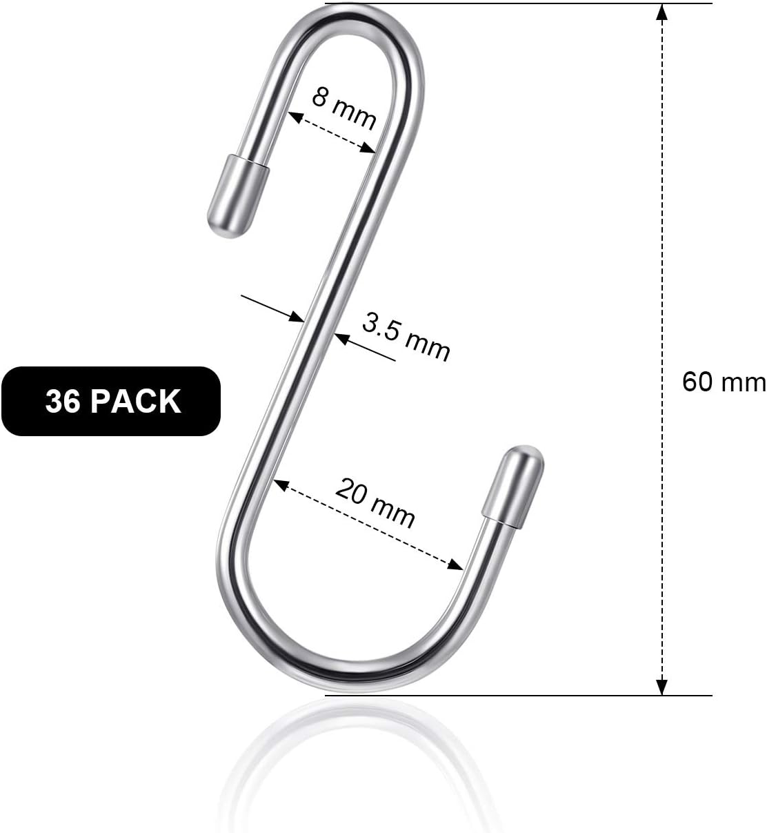36 Pieces 2.4 Inch S Shaped Hooks Hanging Heavy Duty S Hooks Hanger for