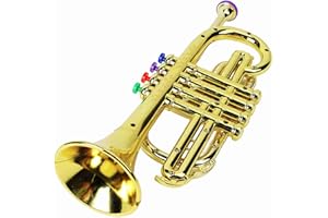 VBESTLIFE Educational Gold Kid's Trumpet Toy with 4 Colored Keys, Coordination Exercise, Plastic Material, for Children