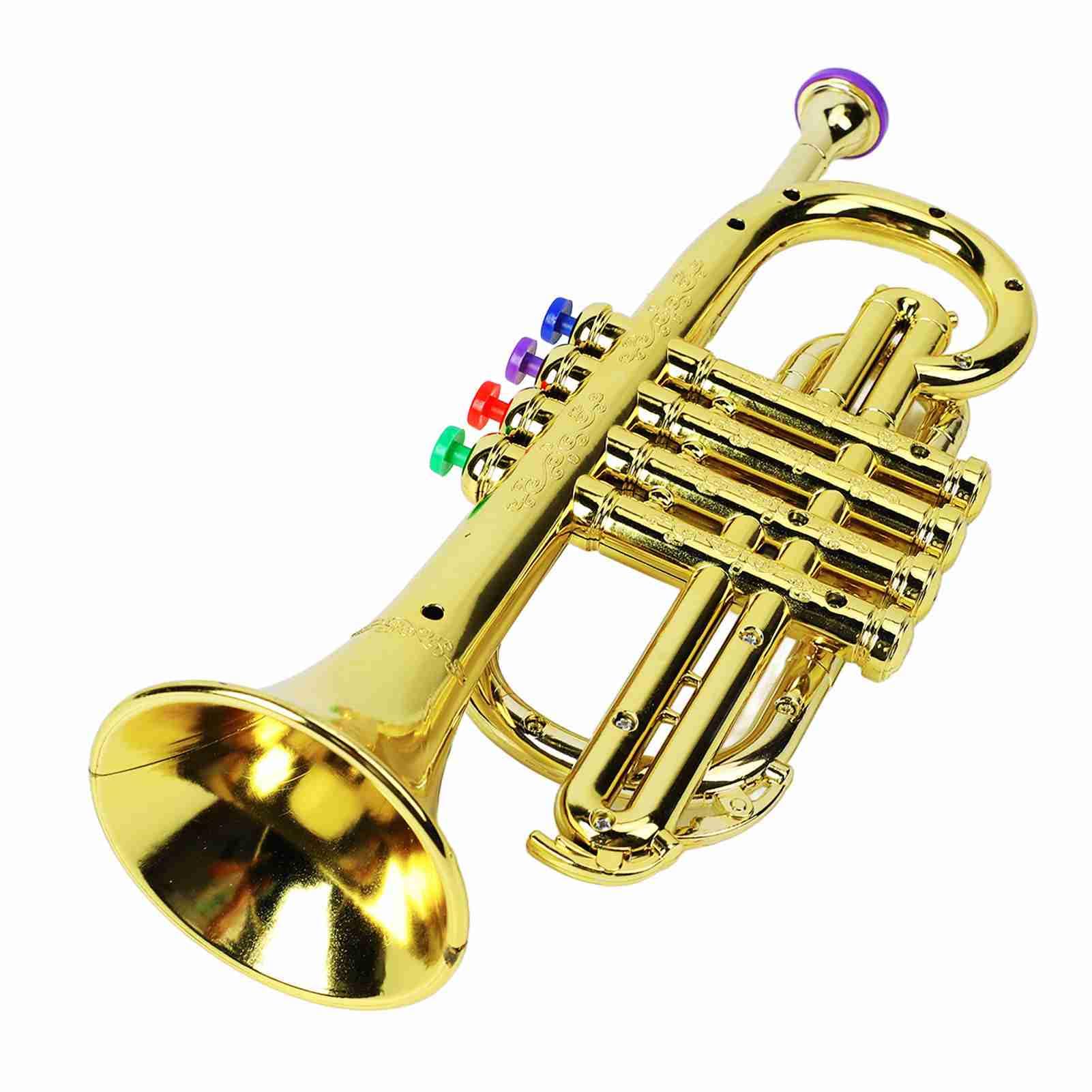 Ejoyous Golden Trumpet, Children's Trumpet Educational Musical Instrument with 4 Colored Keys for Realistic Sound