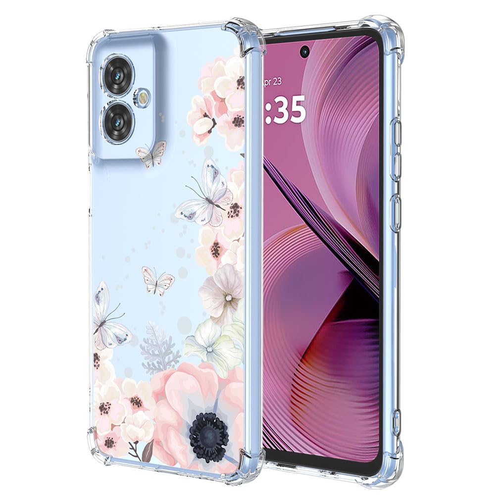 SEAHAI Case for Motorola Moto G55 5G, Ultra Thin Soft Silicone Clear Back TPU Bumper Shockproof Cover Fashion Flowers Graphic Colorful Skin Slim Case - Camellia