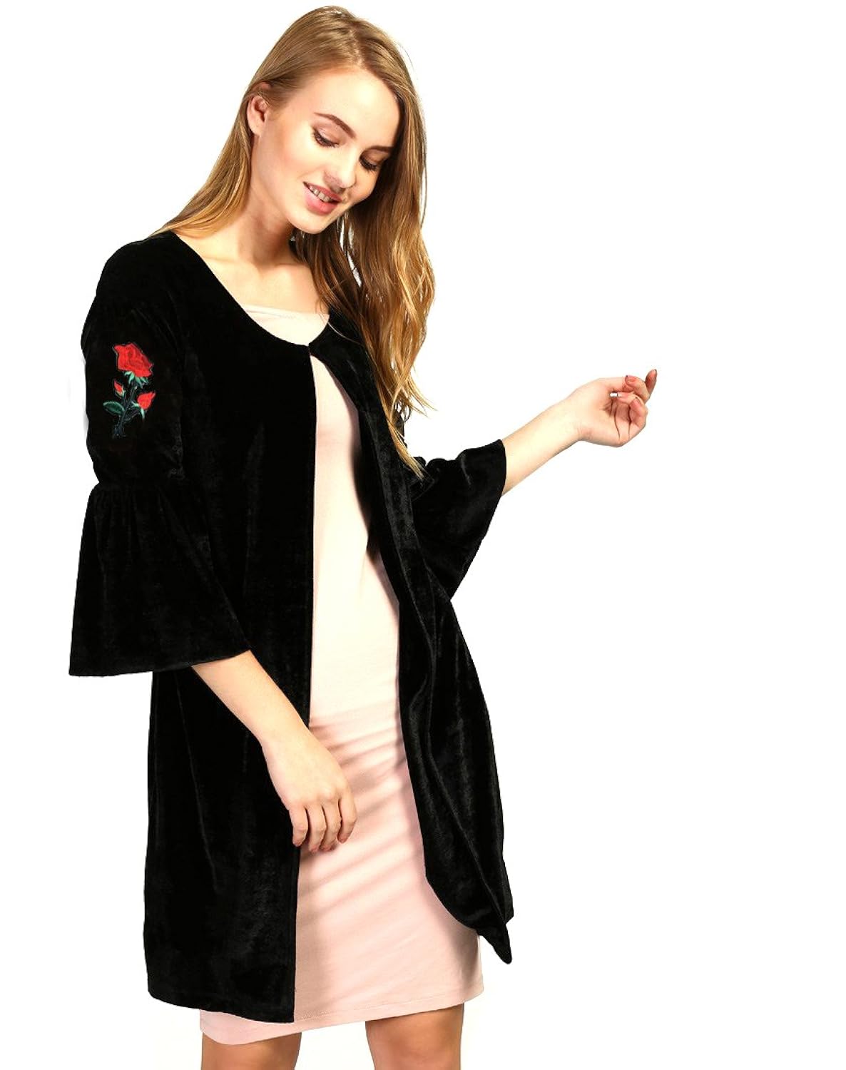 aashish garments black bell sleeves velvet shrug