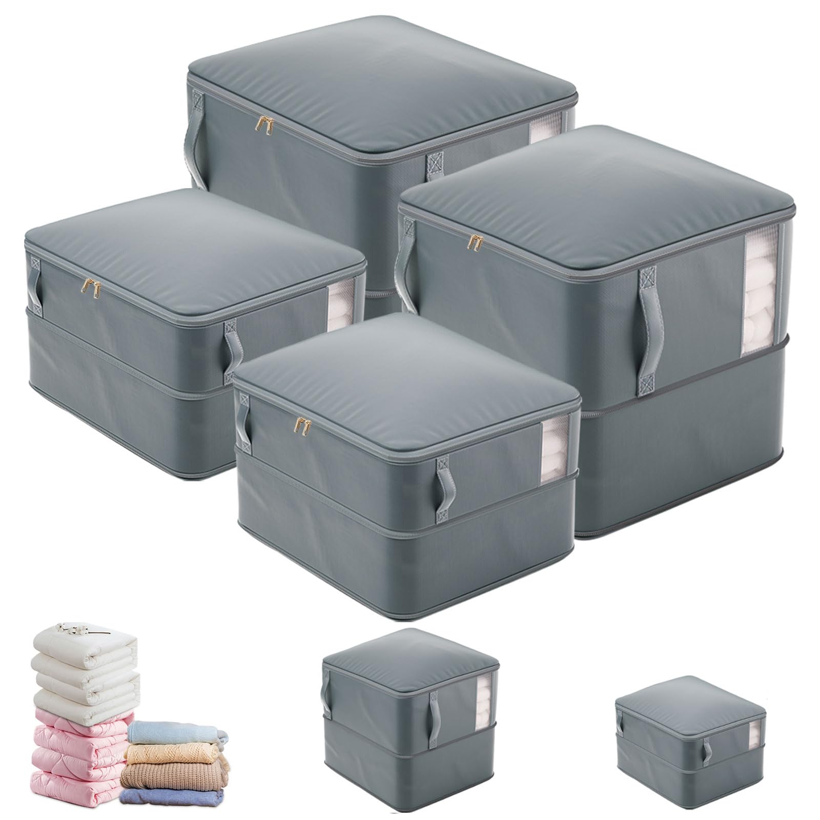 Photo 1 of Hefrseyo 4pcs Compression Storage Bags, Large Capacity Ultra Space Saving Clothes Storage Bags for Sweater, Sheet, Bed, Blanket Storage Organizer with Window Handle