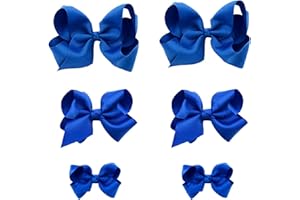 CLIPBAND Blue Bows for Girls,6PCS Hand-made Grosgrain Ribbon Hair Bows Alligator Clips Hair Accessories for Little Teen Toddler Girls Kids (Royal Blue)