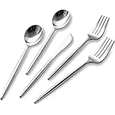 SUT 150Pcs Silver Plastic Silverware, Silver Disposable Cutlery, Heavy Duty Disposable Silverware, Plastic Utensils Include 50 Plastic Forks, 50 Plastic Spoons, 50 Plastic Knives