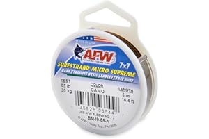 AFW American Fishing Wire Surfstrand Micro Supreme Bare 7x7 Stainless Steel Leader Wire- Fishing Leader Line for Saltwater, 13lb Test - 20lb Test, Camo Color, 5m Length