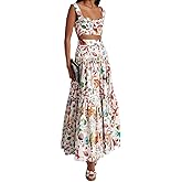 ksotutm 2 Piece Skirt Sets for Women Animal Printed Halter Top High Waist Maxi Skirt Women's Fashion Vacation Outfits