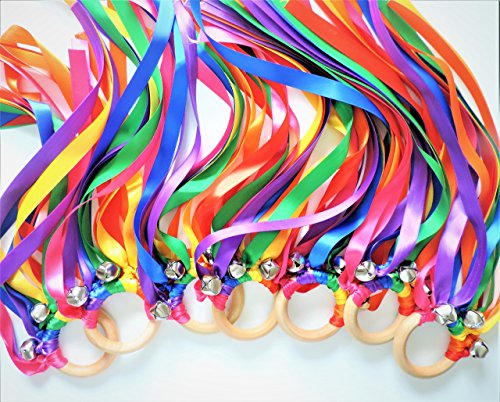 Kids Birthday Party Wedding Favors - Satin Ribbon Streamers with Bells Fairy Wands Waldorf Hand Kite - Thumbnail 3