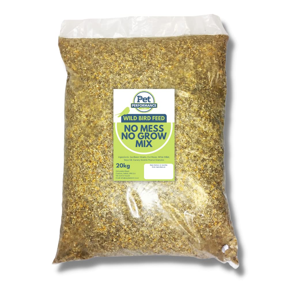 Copdock Mill Pet Performance No Mess Bird Seed Mix for Wild Birds 20kg - All Year Round Wild Garden Bird Feed - Husk Free With Protein Rich Peanut Granules - 100% Natural Nutritional No Grow Bird Seed
