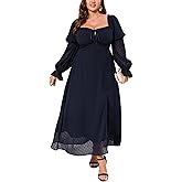 EYWOL Women's Plus Size Formal Dress - 2 Neck Styles,Cinched Waist,Slit & Sheer Long Marie Sleeves Maxi Dresses