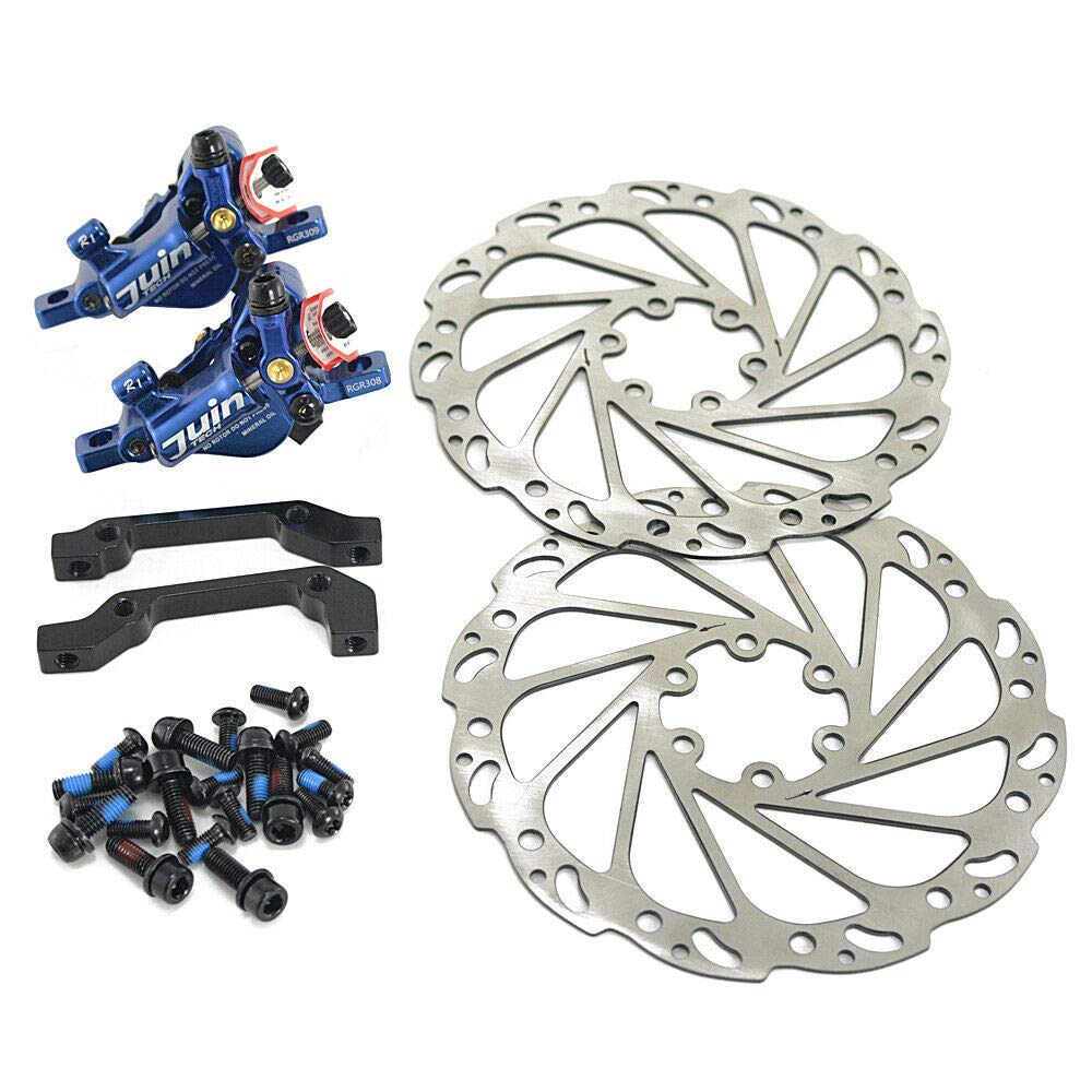 Juin Tech R1 Hydraulic Road CX Disc Brake set 160mm with Rotor, Front and Rear, Blue, JT1903