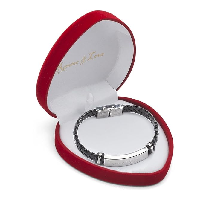 Remmo&Love Lederarmband Leder Edelstahl Flechtarmband geflochten Armband Wunsch Namen Gravur Geburtstag Hochzeit Jahrestag Va
