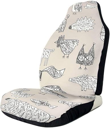 Amazon 車用シートカバー 黒と白の面白いグランジ落書き動物コレクション おしゃれ かわいい マルチカラー 軽自動車 普通車 フロント座席適用 シートカバー 車 バイク