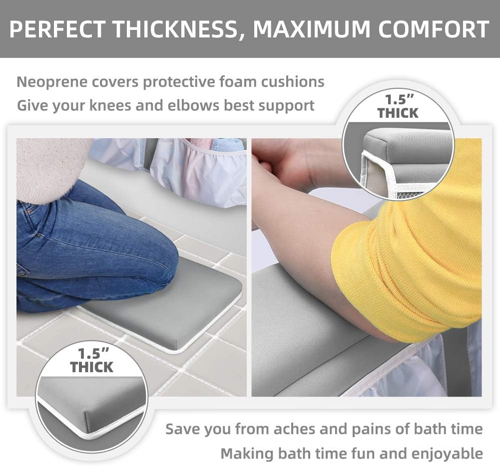 Bath Kneeler and Elbow Rest Set Baby Bath Kneeling Pad, Thick Non-Slip Bathing Kneeling Mat Cushion Quick Drying Bathtub Knee Mat with Arm Support and Pockets for Bathroom Bathing Comfort, Gray: Home Improvement
