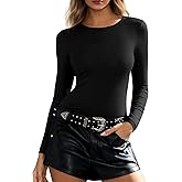 Mobeso Womens Long Sleeve Shirts Crewneck Stretchy Fitted Basic T-Shirt Tee Tops Underscrub for Casual Layered Fall Outfits