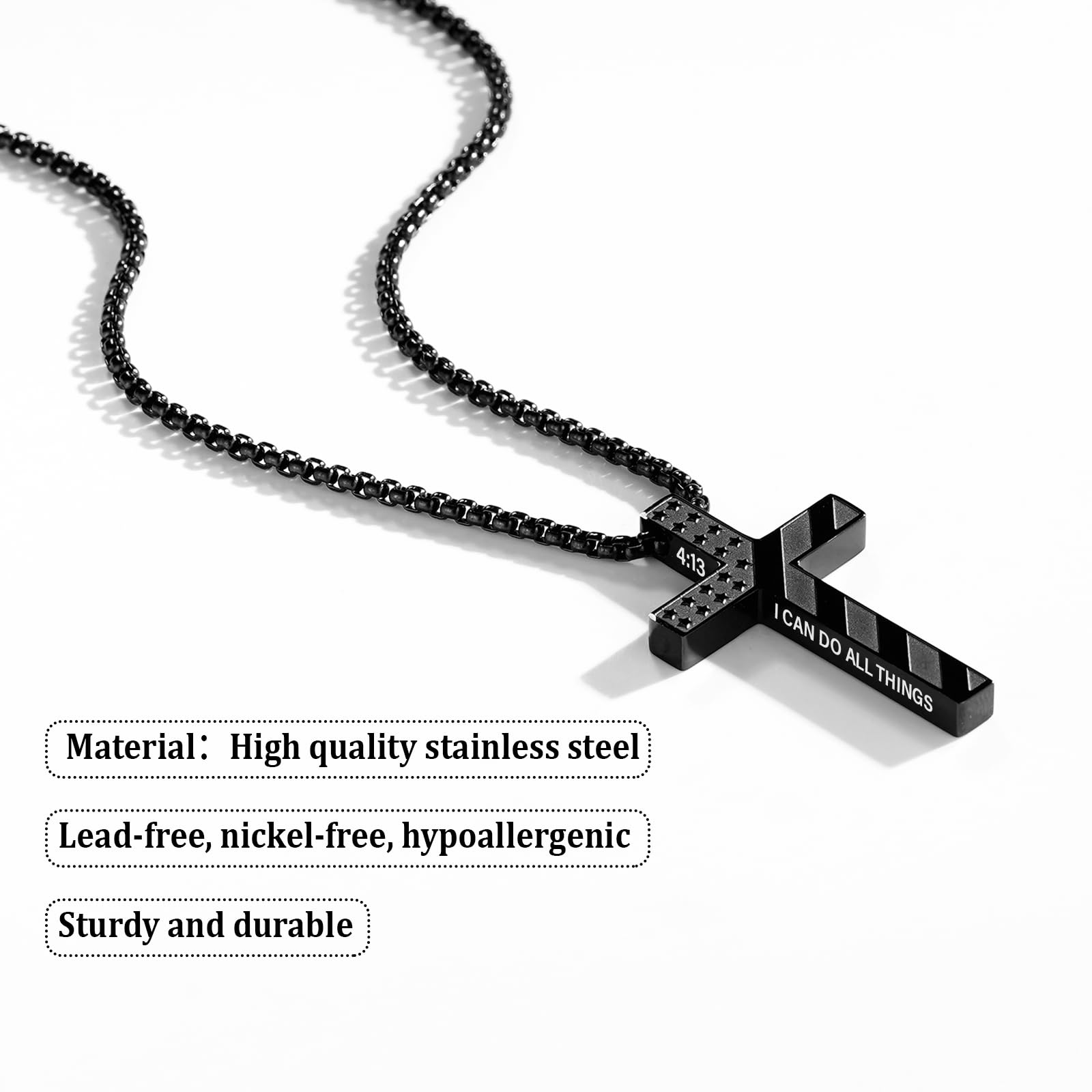 Lydow Cross Necklace for Men Boys, 316L Stainless Steel Chain Pendant Bible Verse Religious Christian Christmas Jewelry Gifts 22+2 Inches