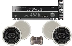 Yamaha 3D-Ready 5.1-Channel 500 Watts Digital Home Theater Audio/Video Receiver with 1080p-compatible HDMI repeater & Upgraded CINEMA DSP + Yamaha Custom Easy-to-install Natural Sound In-Ceiling Flush Mount 2-Way 120 watt 2 Speaker Set (1 Pair) with 1" Tweeters & 8" Woofer + 100ft 16 AWG Speaker Wire