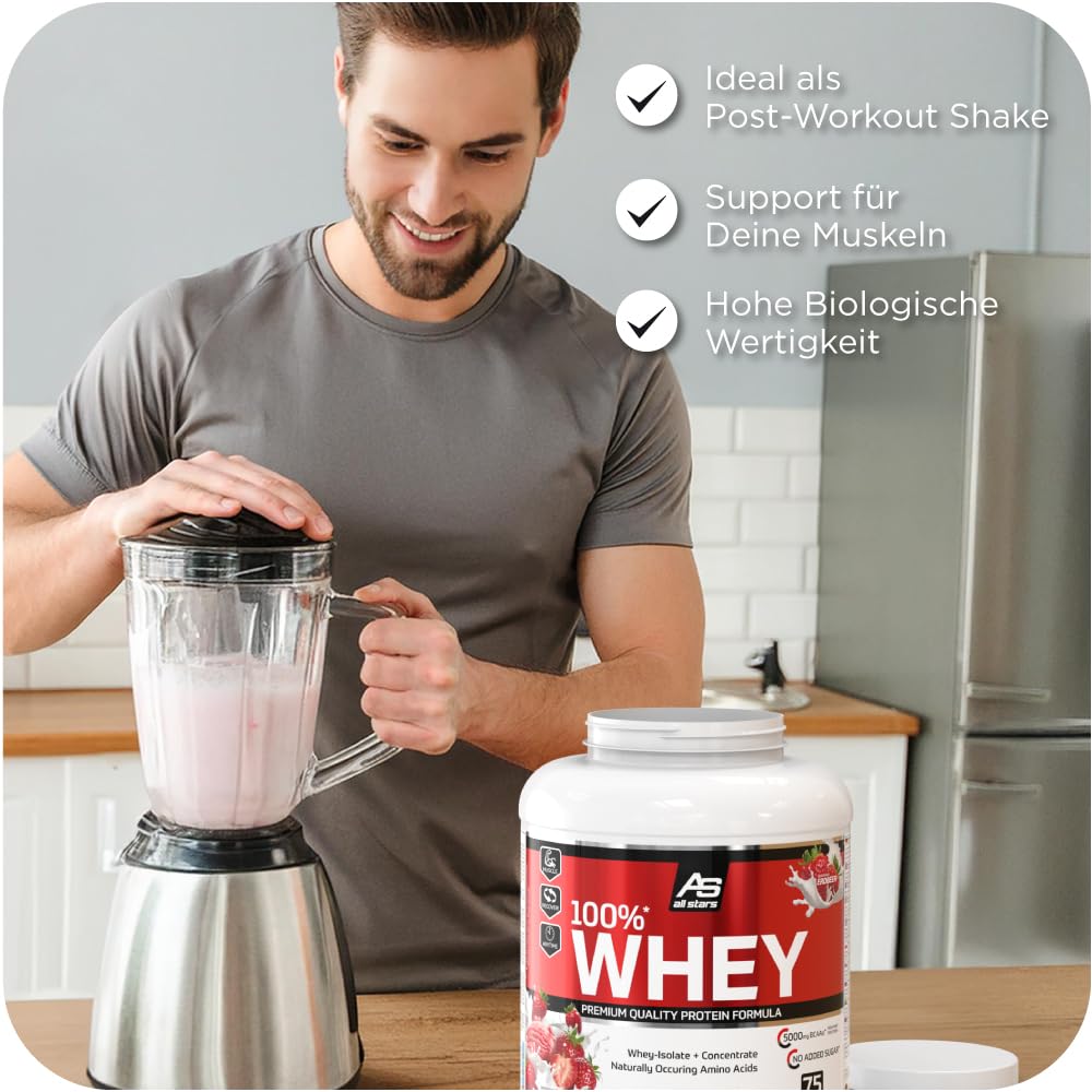 All Stars 100% WHEY PROTEIN 2270g I Eiweiß-Pulver mit Whey-Konzentrat & Isolat I leckeres Low-Fat Powder I hochwertiges Protein-Pulver I cremiger Protein-Shake mit Chocolate-Flavour 2