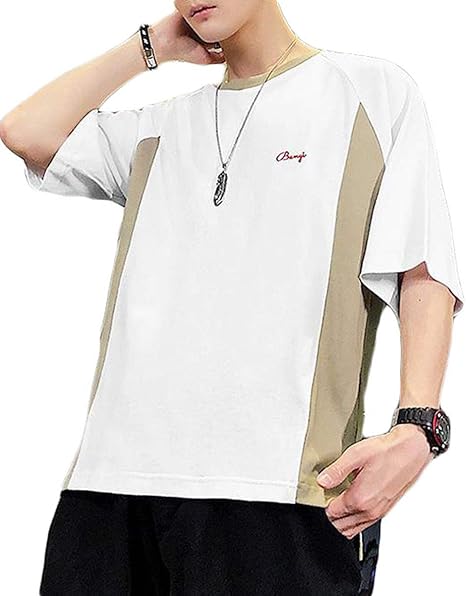 Amazon Bestmoodtシャツ メンズ 半袖 トップス 切り替え カットソー クルーネック 韓国ファッション 薄手 夏物 ゆる Tシャツ カットソー 通販