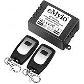 eMylo Wireless Remote Control Switch 433MHz RF DC 12V 1 Channel Relay | 2 Transmitters 1 Receivers for Light, Lamp, Garage Door, Motor, Home Automation &amp; Industrial Control
