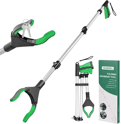 YAUNGEL 43 Inch Litter Picker Grabber Magnet 360° Jaws Foldable Green