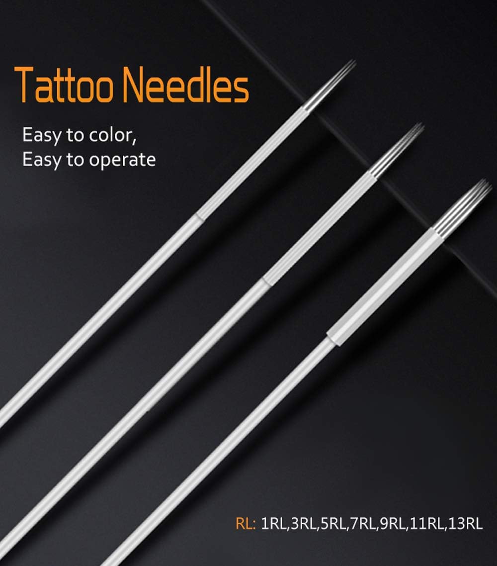 50pcs Tattoo Needles 1/3/5/7/9/11/13RL Stainless Steel Round Liner Professional Permanent Tattoo Tool Kit (9RL)
