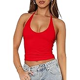 LCNBA Women's Sexy Halter Scoop Neck Crop Tank Tops Tie Back Sleeveless Summer Cami Tops