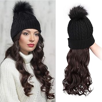Amazon Com Aisi Hair Winter Beanie Hats Pom With Hair Attached