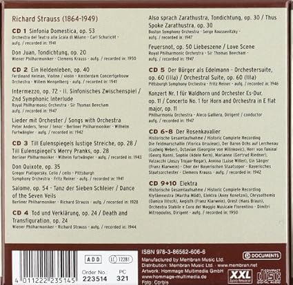 Carl Schuricht Clemens Krauss Wilhelm Furtwangler Fritz Reiner Serge Koussevitzky Adele Kern Richard Strauss Aleco Galliera Wiener Philharmoniker Berliner Philarmoniker Strauss Orchestral Works Various Amazon Com Music