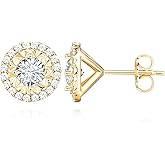 HOBATS Gold Stud Earrings 14K Gold Earrings for Women Sparkling Cubic Zirconia Earrings Studs Small Earring for Women 11mm