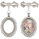 SUPERFINDINGS 2Pcs Wedding Bouquet Photo Charm Bouquet Photo Locket Charms Brass Bridal Brooches Bow Tie Wedding Memorial Brooches Pins Oval Frame Pin Brooch for Bridal Decorations