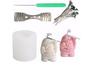 SUMDRAWS 1 Pack Christmas Santa Claus Silicone Candle Molds Silicone Resin Molds for DIY Cake Candy Wax Chocolate Soap Concrete Candle Molds Making Kit with Wick Holder Candle Wick