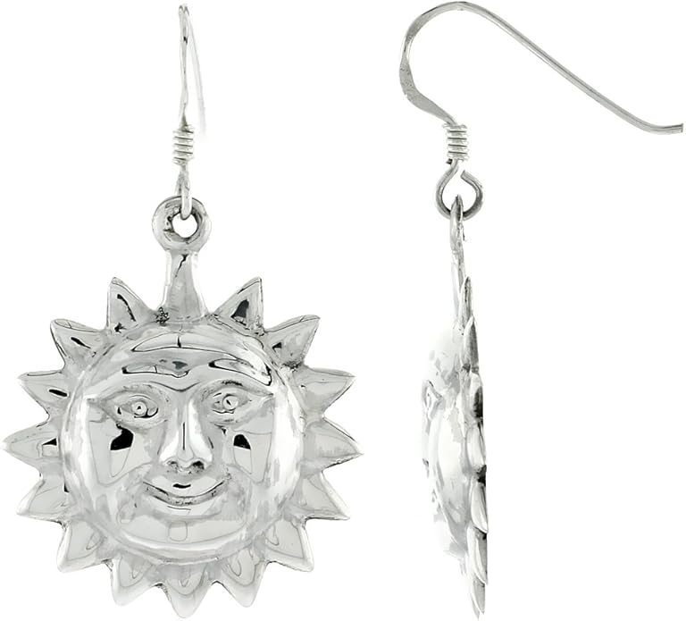 Sterling Silver Sun Earrings 11/16 inch long Dangle