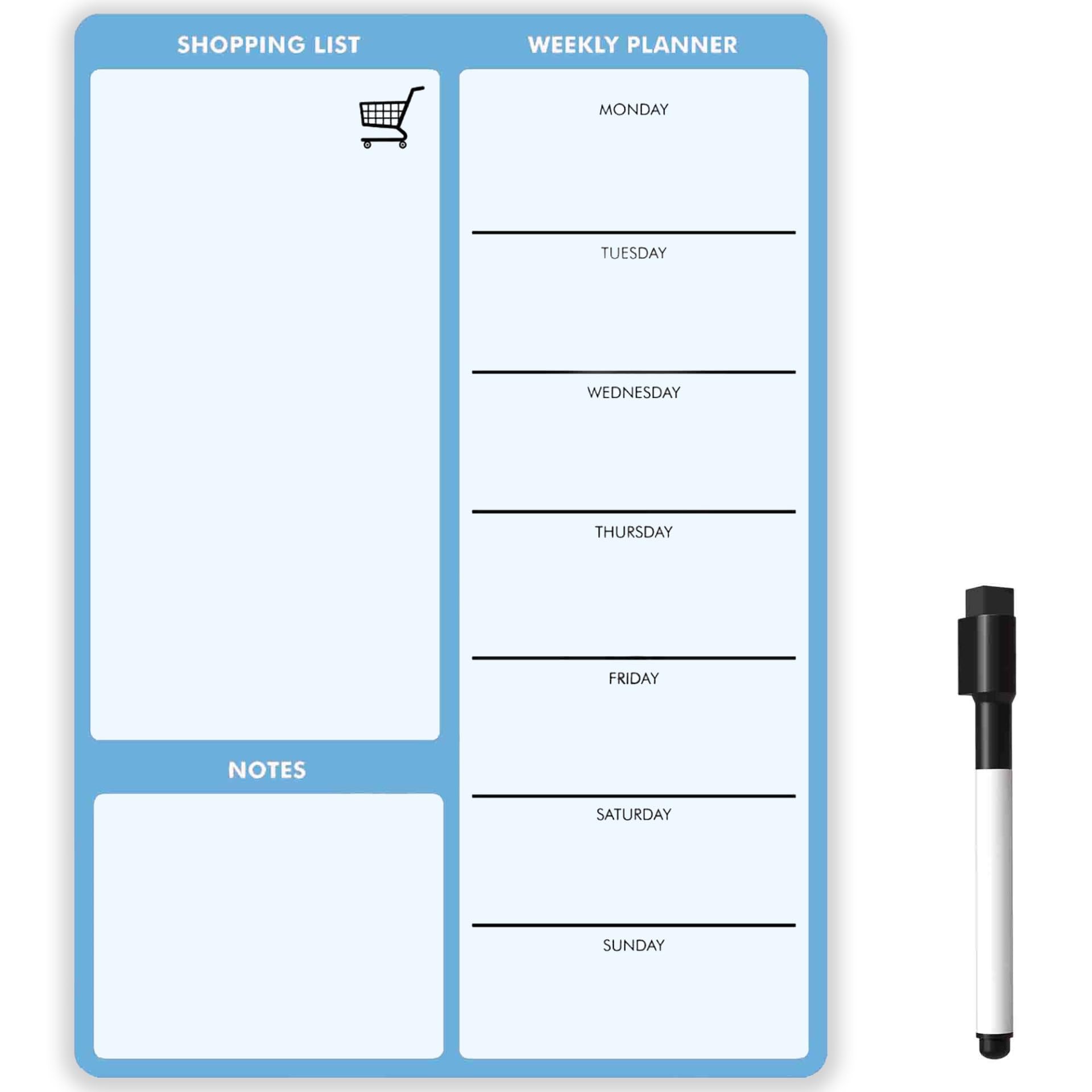 TMS A4 Weekly Meal Planner for Fridge | Magnetic Whiteboard Calendar and Shopping List | Use for Food Prep and Family Planning | Dry Wipe Memo Board for Kitchen | Made in The UK [30 x 21cm]