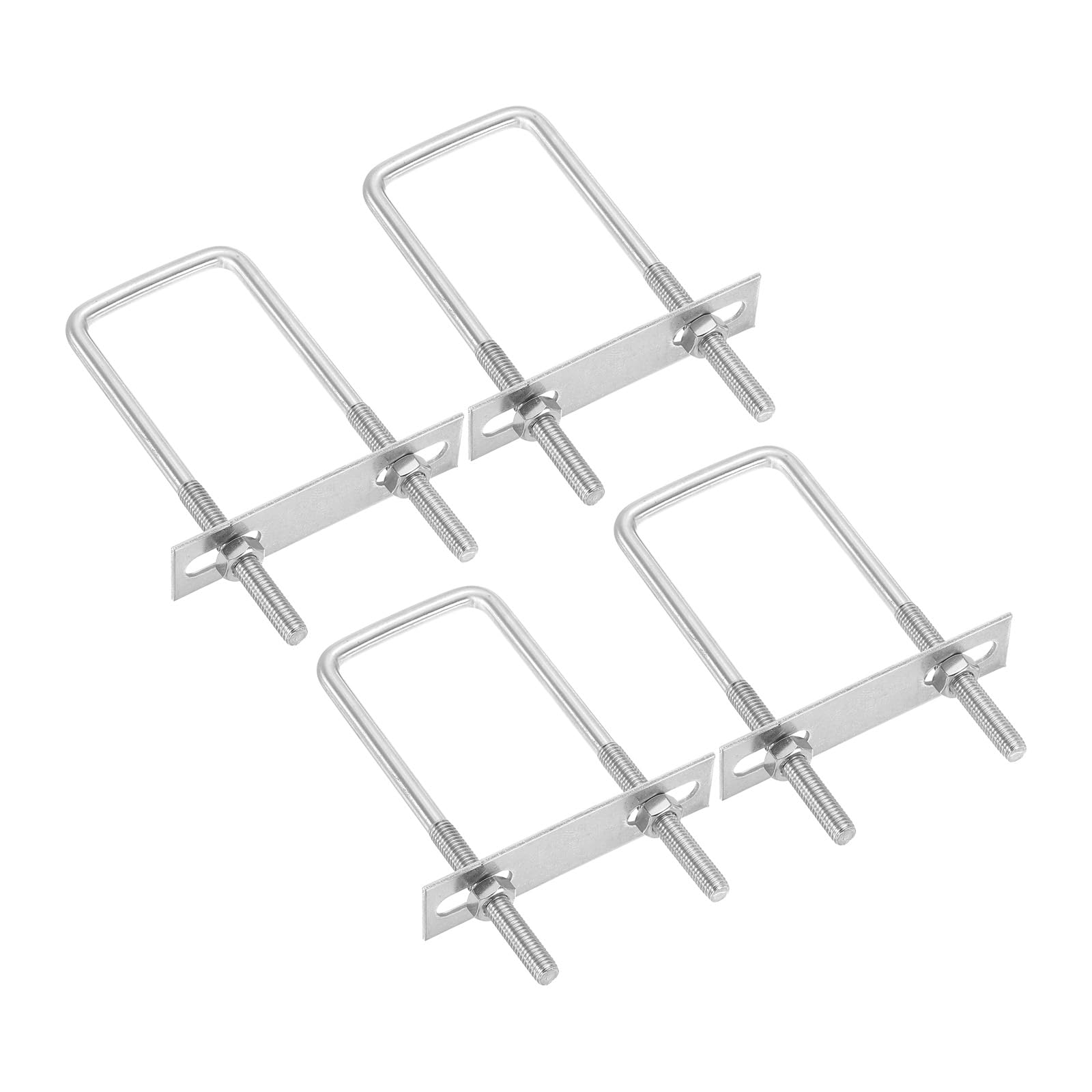 PATIKIL M8x50x120mm Square U-Bolts Kit, 4Set 304 Stainless Steel Square U Shaped Bolts Replacement Parts with Frame Plates and Nuts for Ski Board Sailboat Trailer
