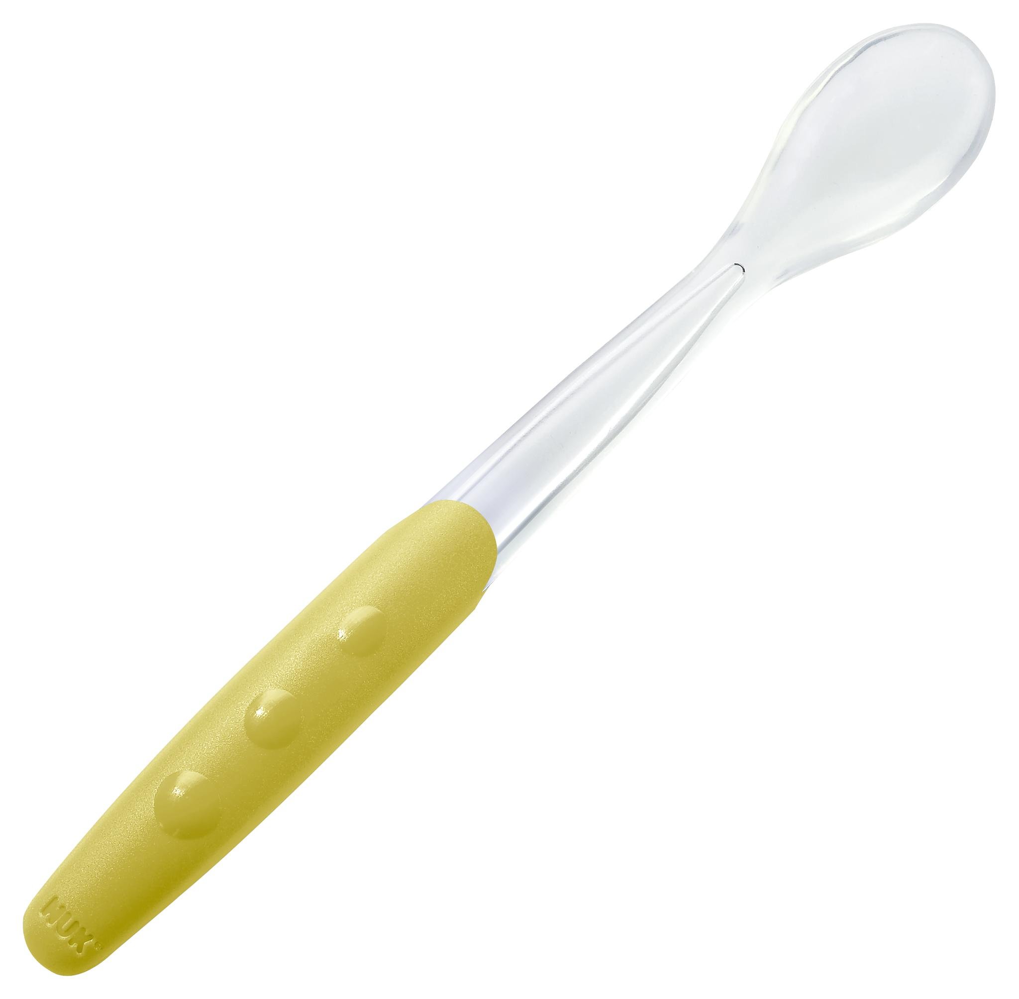 NUK Easy Learning 10255207 Baby Feeding Spoon Soft Silicone Extra-Long Non-Slip Handle BPA Pack of 2 Pistachio Colour